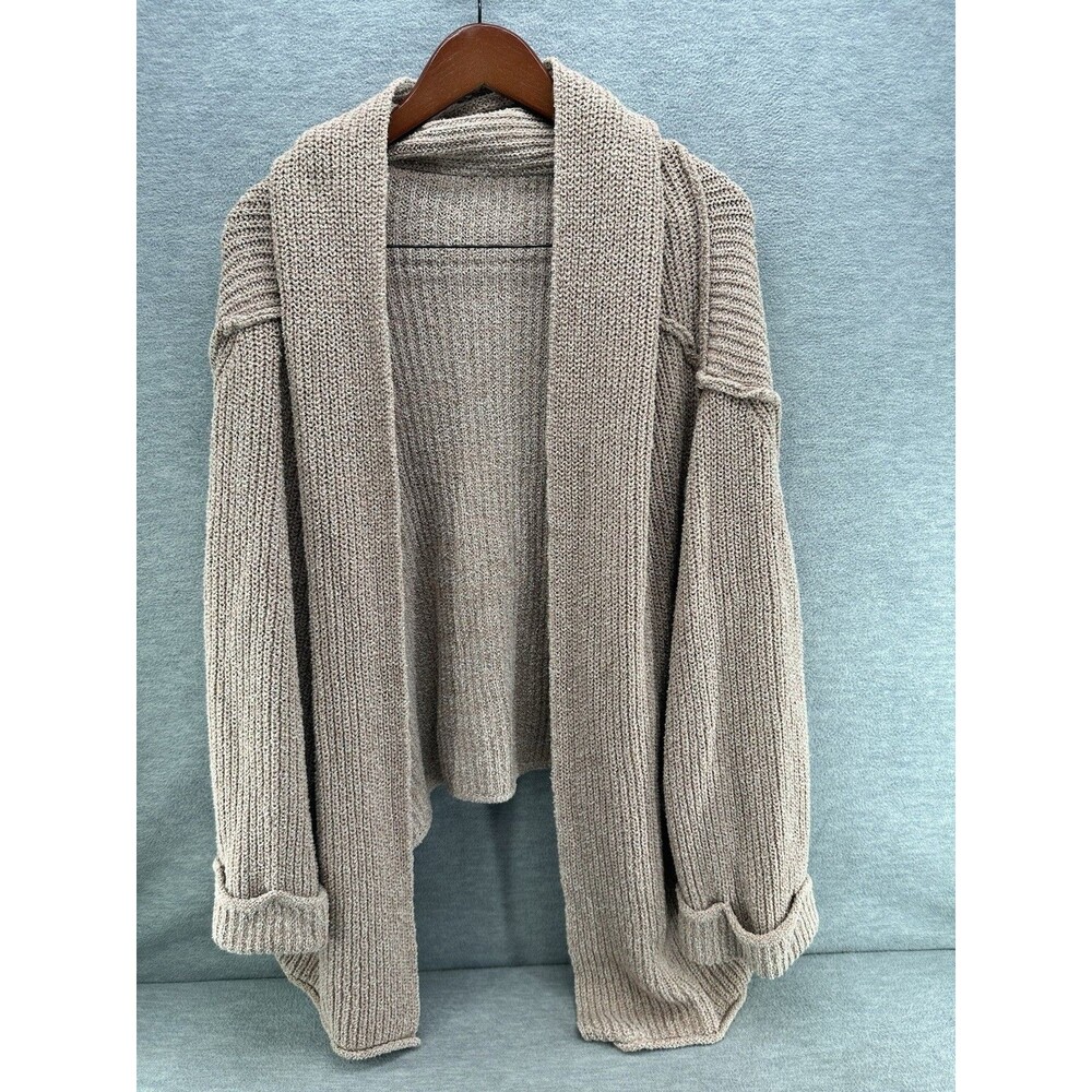 FREE PEOPLE Womens Beige/ Pink XS/S Slouchy Oversized Open Front Cardigan